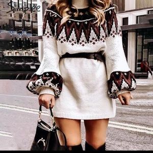 Free People Scotland sweater mini dress xxs / xs nordic Mock Neck